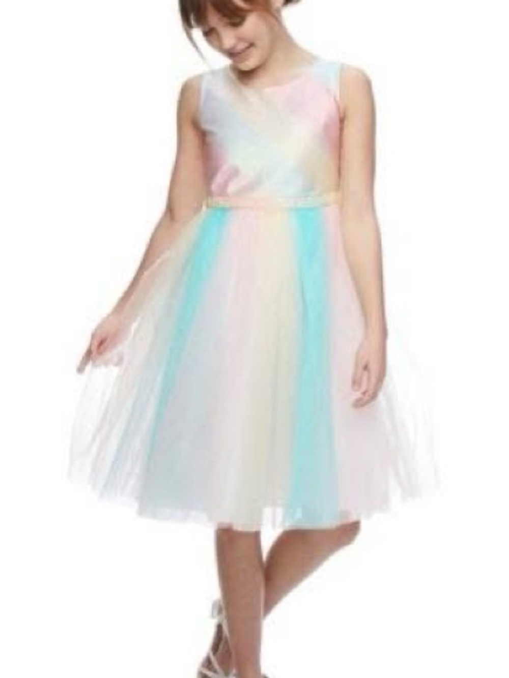 Bonnie Jean Pastel Rainbow Tulle Party Dress - Pink, Blue, Yellow, Mint